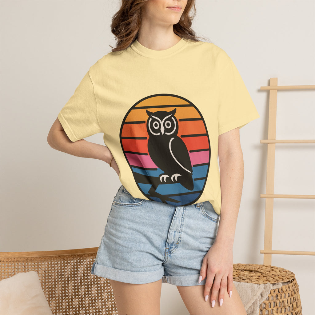 Retro Sunset Owl Badge T-Shirt