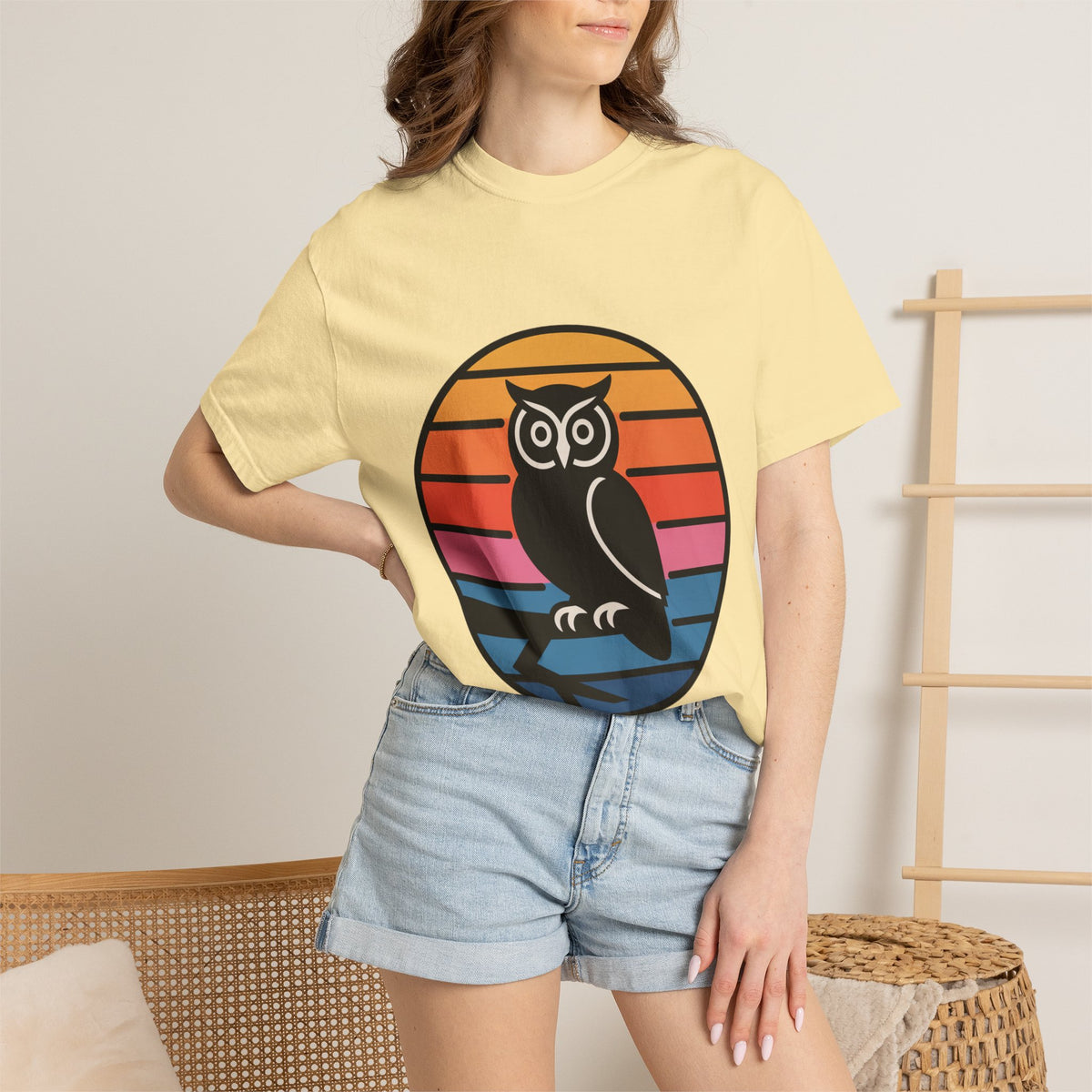 Retro Sunset Owl Badge T-Shirt