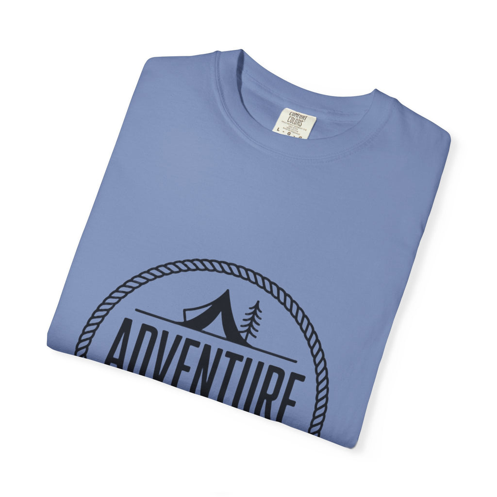 Adventure Awaits Camp Badge Shirt, Vintage Camping T-Shirt, Outdoor Lover Gift, Retro Hiking Tee, Pine Tree Nature Shirt