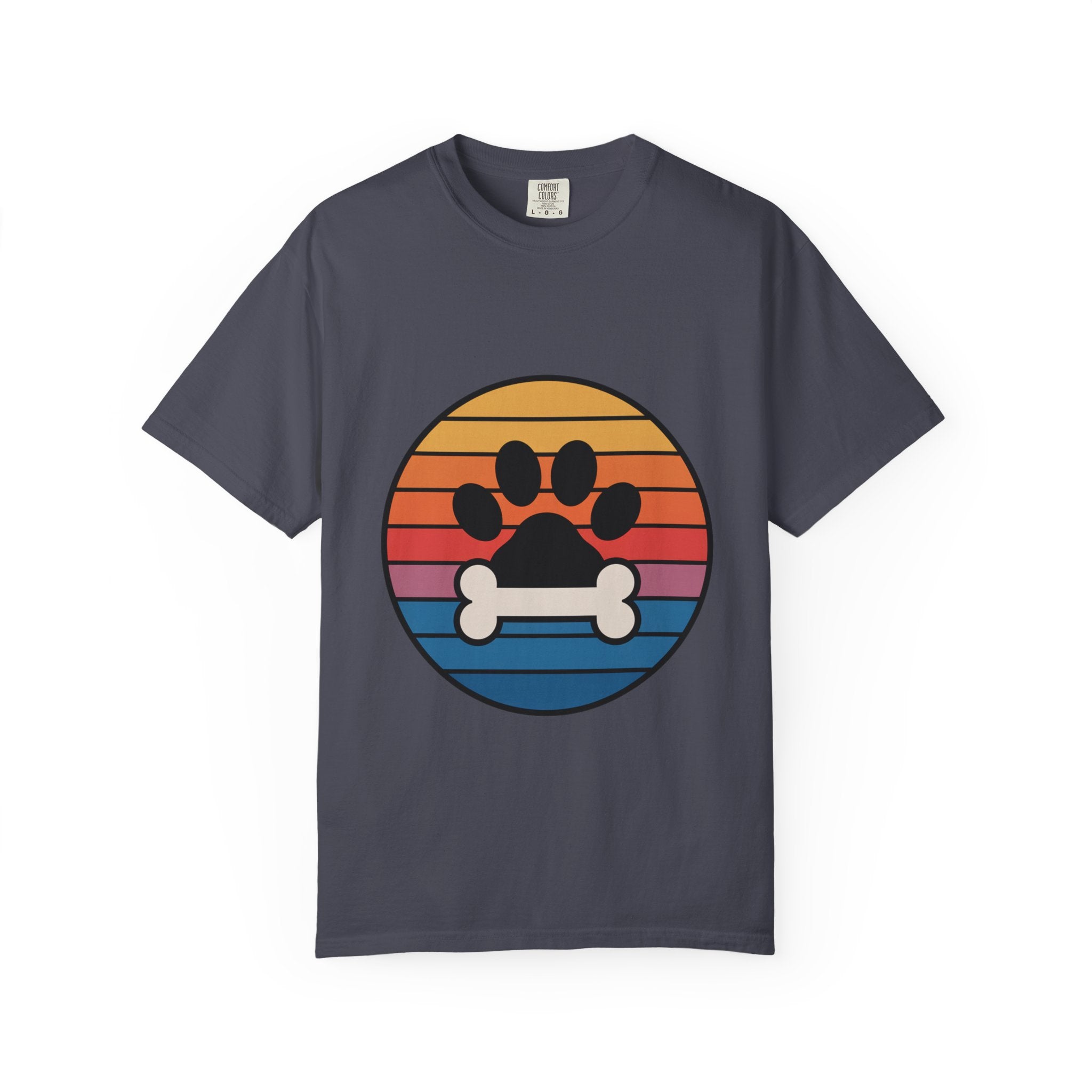 Dog Mom Retro Badge Shirt, Vintage Sunset Dog Lover T-Shirt, Retro Circle Badge Dog Mama Tee, Cute Paw Print Bone Graphic Shirt