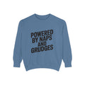 Powered By Naps And Grudges Sweatshirt, Funny Sarcastic Crewneck, Embroidered-Look Graphic Sweatshirt, Sarcasm Lover Gift