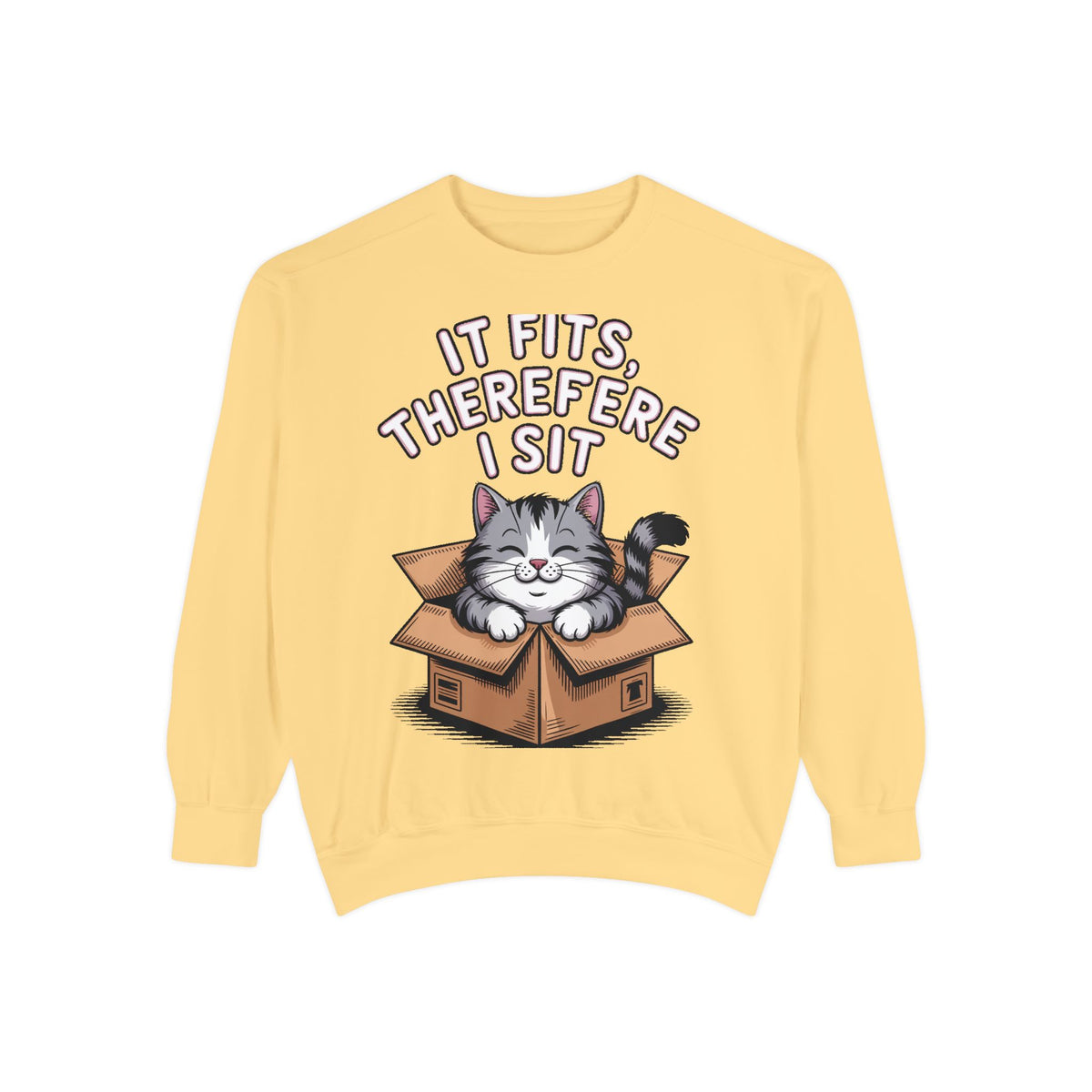 Funny Cat Sweatshirt, It Fits Therefore I Sit Crewneck, Cat In Box Embroidered Sweatshirt, Cat Lover Gift, Funny Cat Lover Sweater