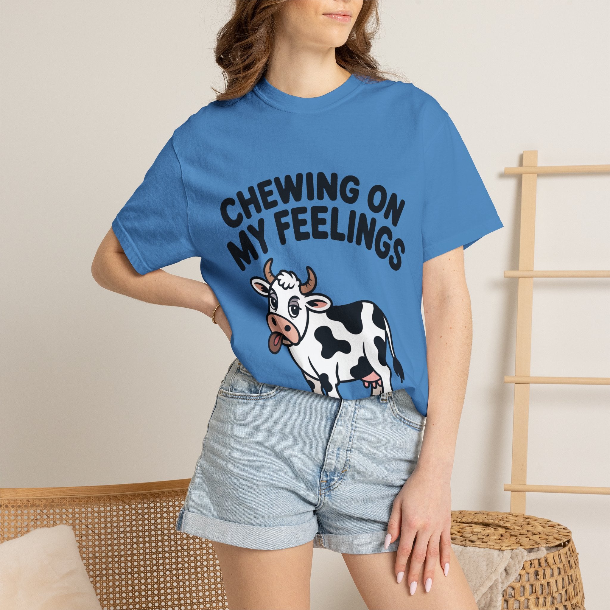 Chewing On My Feelings Cow Shirt, Funny Cow T-Shirt, Cute Cartoon Cow Tee, Sarcastic Farm Animal Gift, Mental Health Humor Shirt