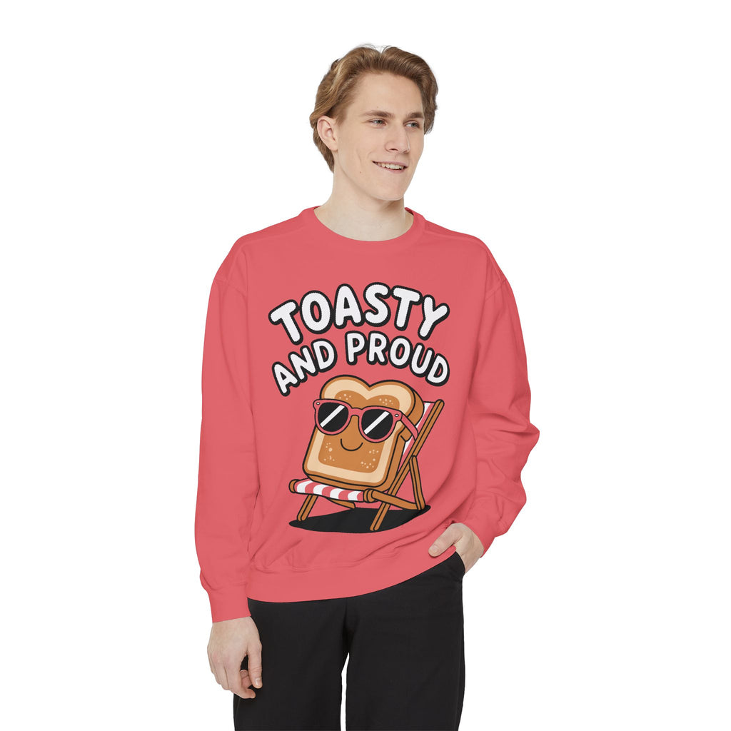 Toasty And Proud Sweatshirt, Funny Toast Bread Crewneck, Cute Beach Chair Toast Embroidered Sweatshirt, Funny Food Lover Gift