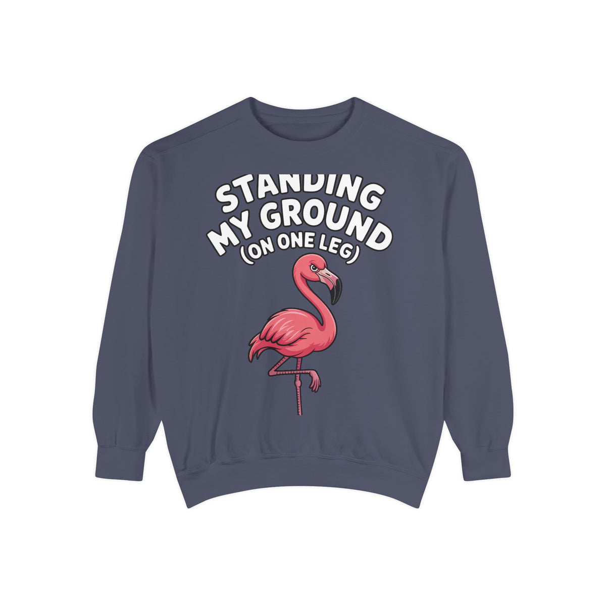 Standing My Ground Flamingo Sweatshirt, Funny One Leg Flamingo Crewneck, Sassy Bird Lover Gift, Embroidered Patch Style Sweatshirt