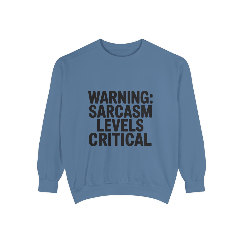 Warning Sarcasm Levels Critical Sweatshirt, Funny Embroidered Crewneck, Sarcastic Quote Pullover, Gift for Sarcastic Friend