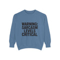 Warning Sarcasm Levels Critical Sweatshirt, Funny Embroidered Crewneck, Sarcastic Quote Pullover, Gift for Sarcastic Friend