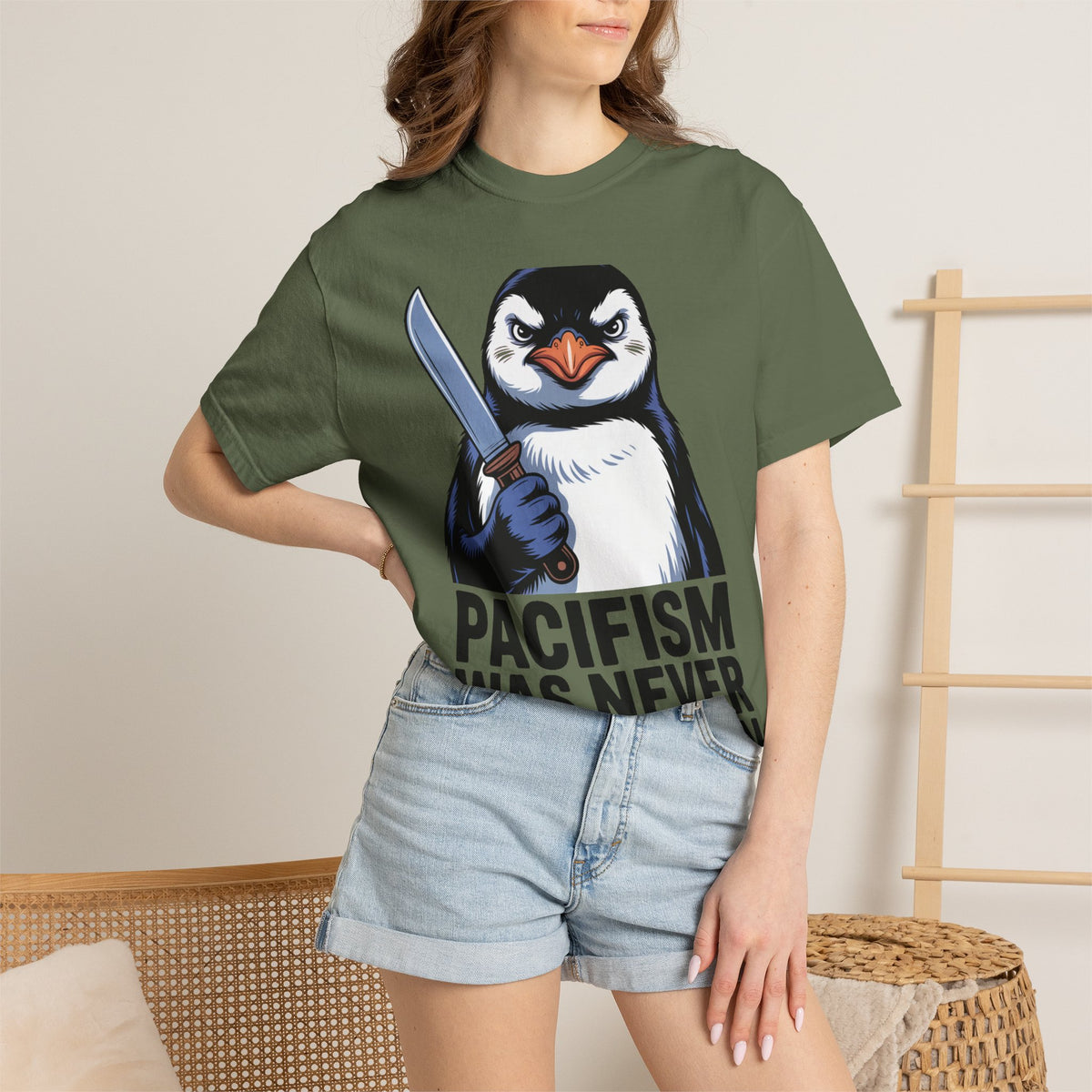 Funny Penguin Shirt, Pacifism Was Never An Option Tee, Dramatic Penguin With Knife T-Shirt, Sarcastic Meme Gift Shirt