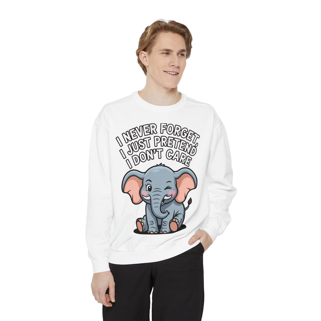 Funny Elephant Sweatshirt, I Never Forget Crewneck, Sarcastic Elephant Pullover, Funny Animal Lover Gift, Embroidered Patch Style