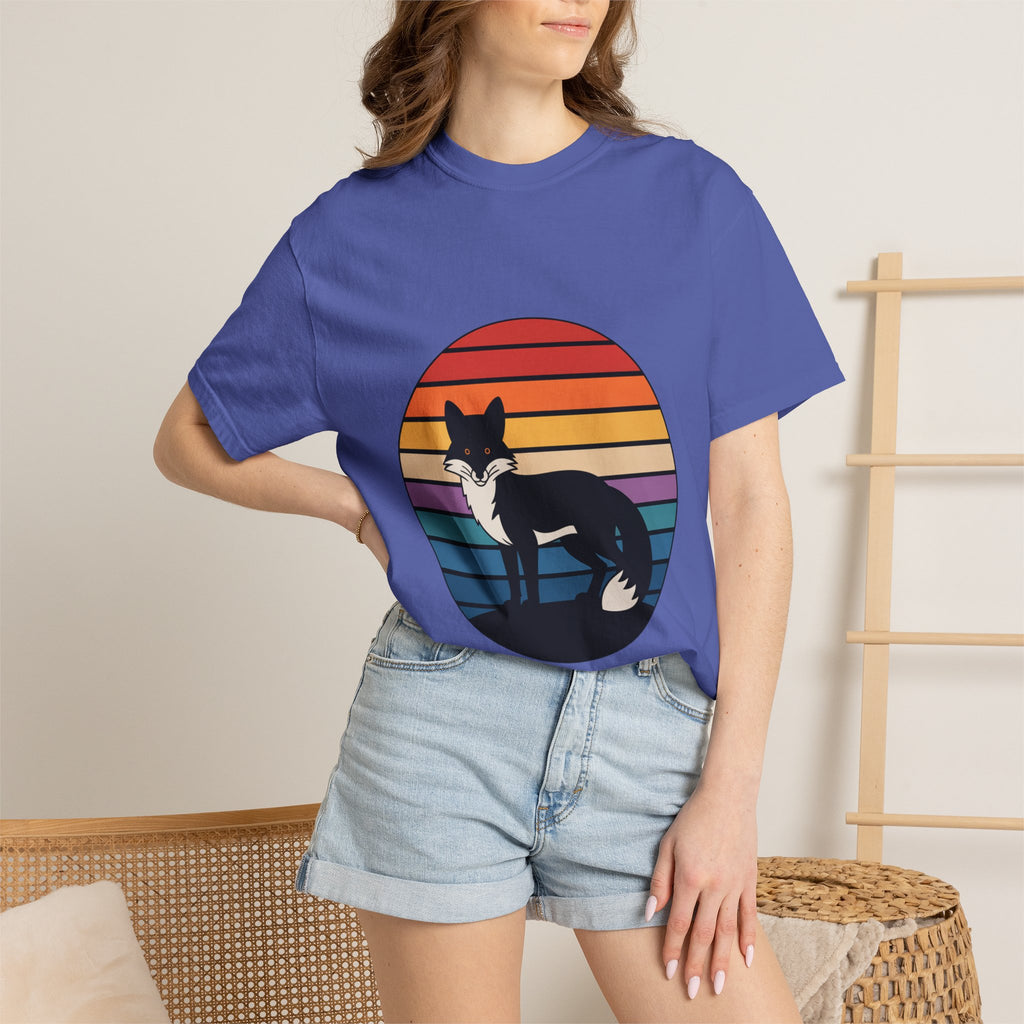 Retro Sunset Fox Badge T-Shirt
