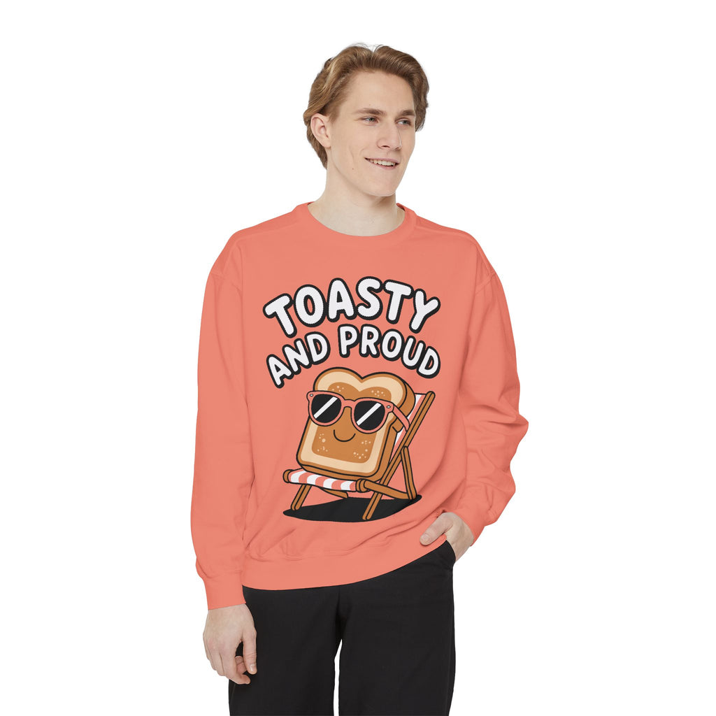 Toasty And Proud Sweatshirt, Funny Toast Bread Crewneck, Cute Beach Chair Toast Embroidered Sweatshirt, Funny Food Lover Gift