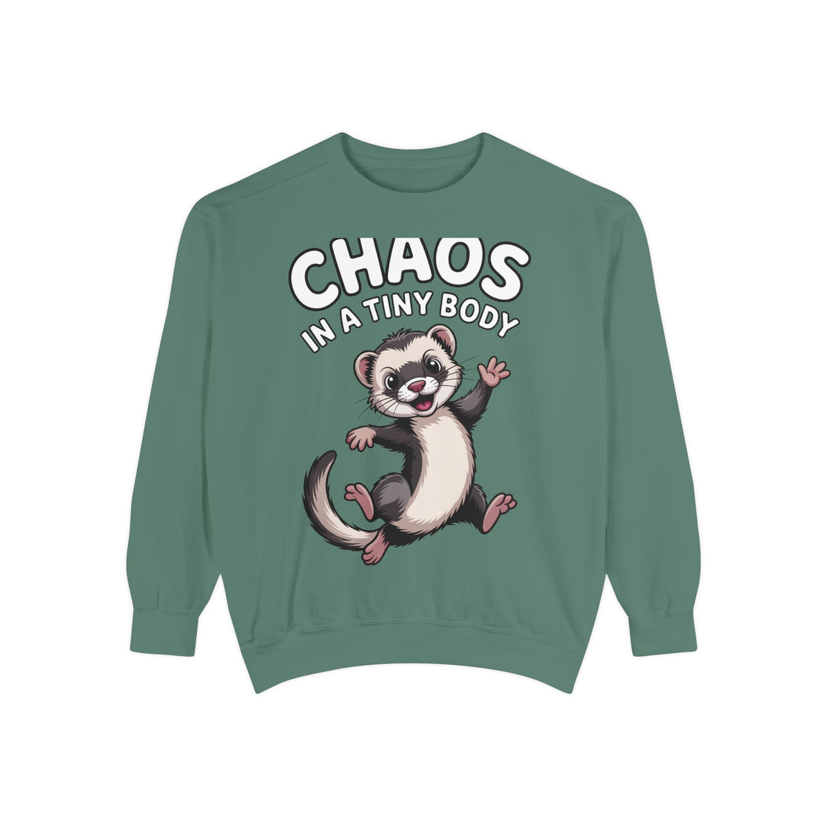 Funny Ferret Sweatshirt, Chaos In A Tiny Body Crewneck, Cute Ferret Lover Gift, Embroidered Style Ferret Sweatshirt For Pet Owners