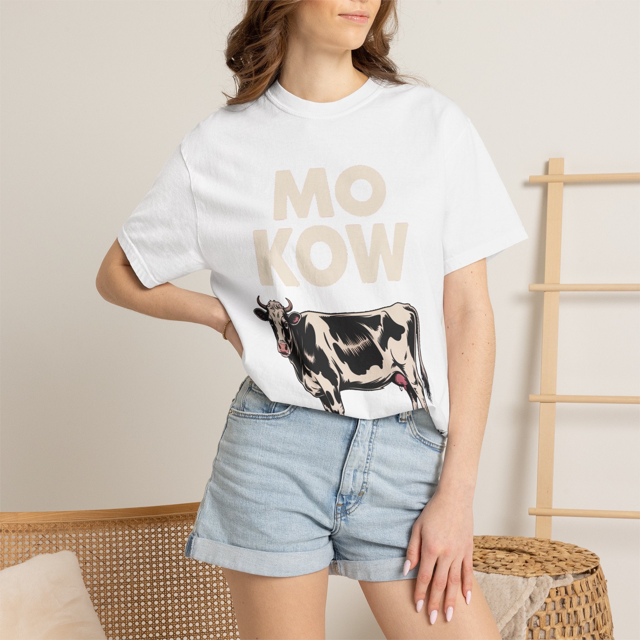 Mo Kow Funny Cow Shirt, Absurd Meme T-Shirt, Deadpan Farm Animal Tee, Weird Cow Lover Gift, Funny Misspelled Label Shirt