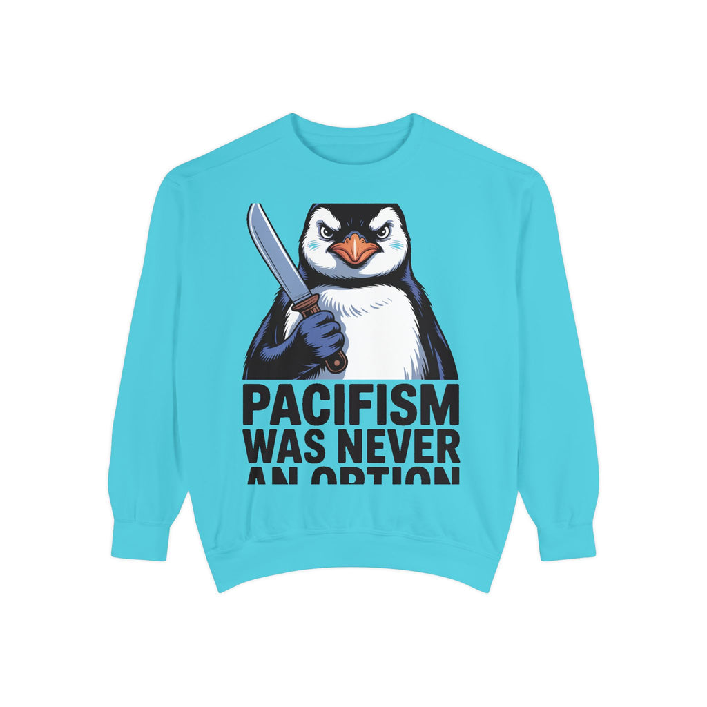 Pacifism Was Never An Option Penguin Sweatshirt, Funny Butter Knife Penguin Crewneck, Vintage Poster Style Graphic Sweatshirt Gift