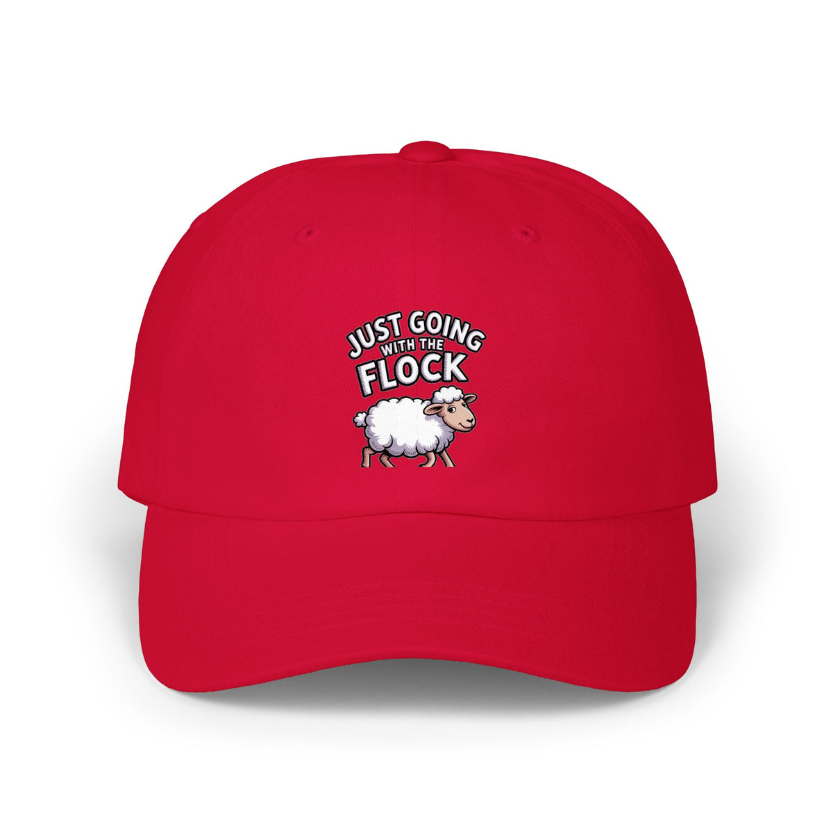 Funny Sheep Dad Hat, Just Going With The Flock Cap, Cute Cartoon Sheep Embroidered Hat, Funny Farm Animal Gift, Unstructured Baseball Cap