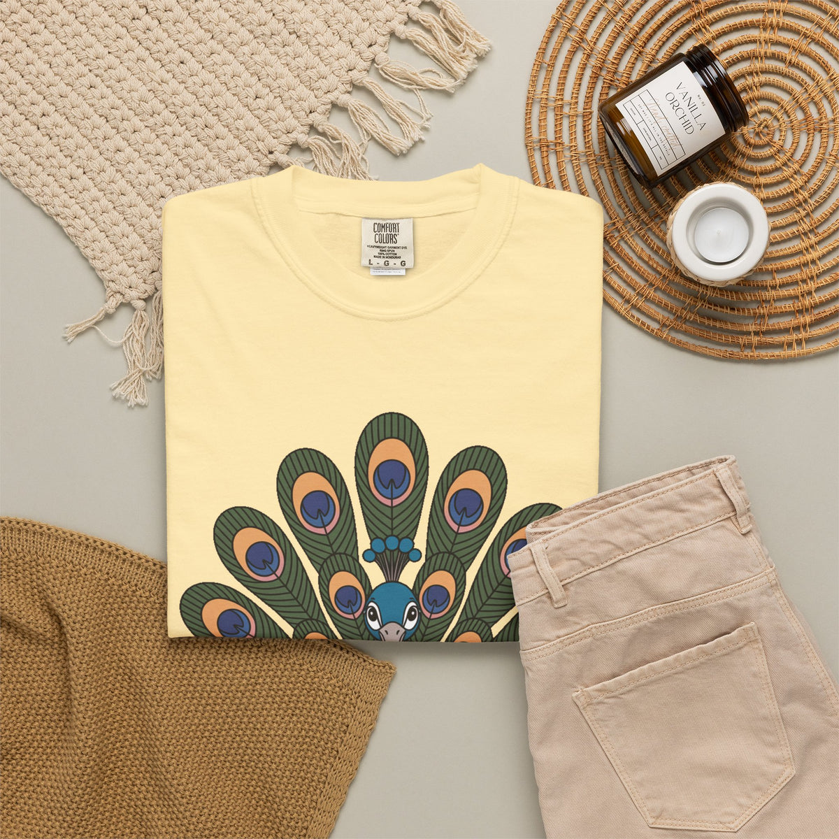 Cute Peacock T-Shirt, Fanned Feathers Bird Lover Gift Tee, Cartoon Peacock Graphic Shirt for Nature Lovers