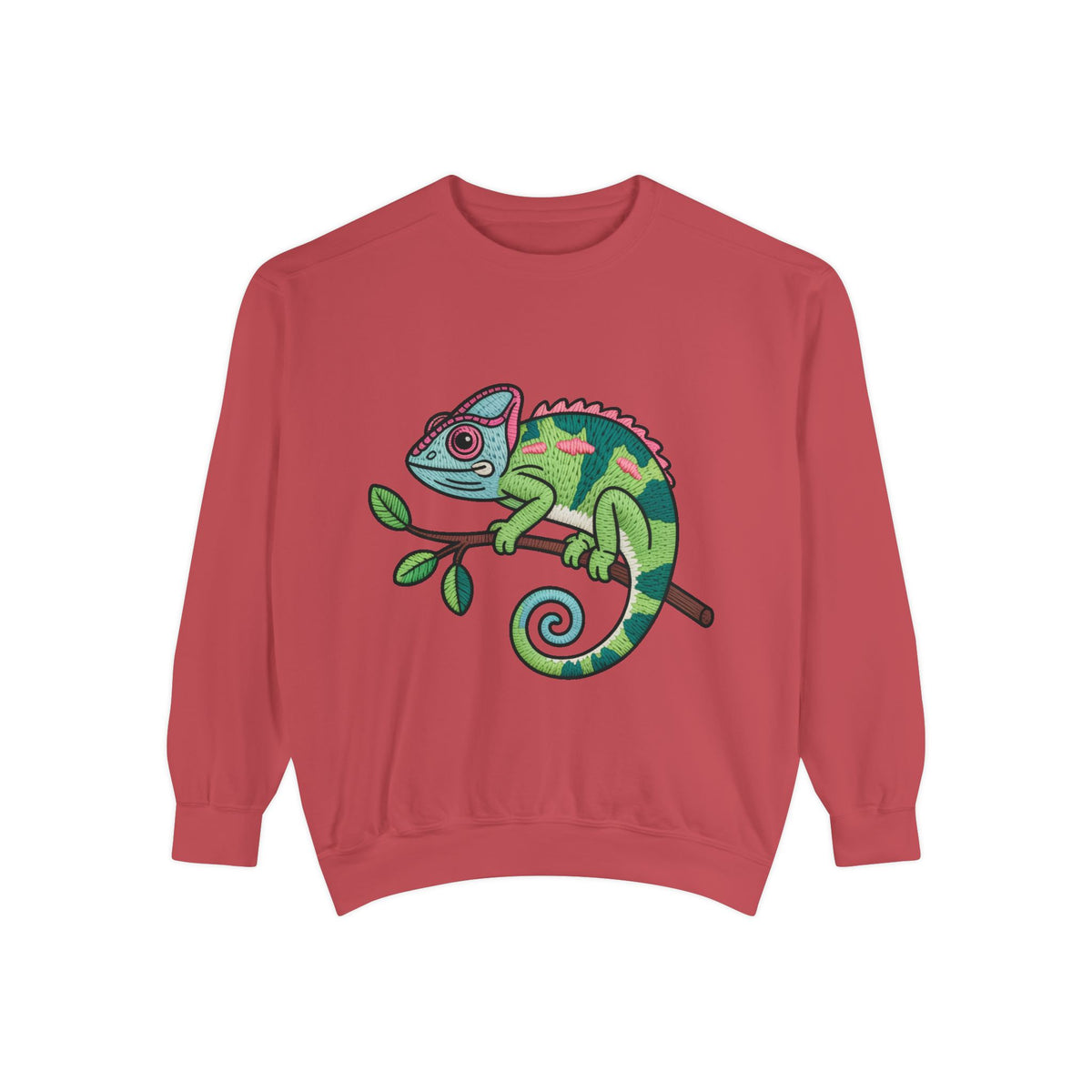 Chameleon Sweatshirt, Cute Embroidered Patch Style Crewneck, Reptile Lover Gift, Garment Dyed Sweatshirt for Nature Lovers