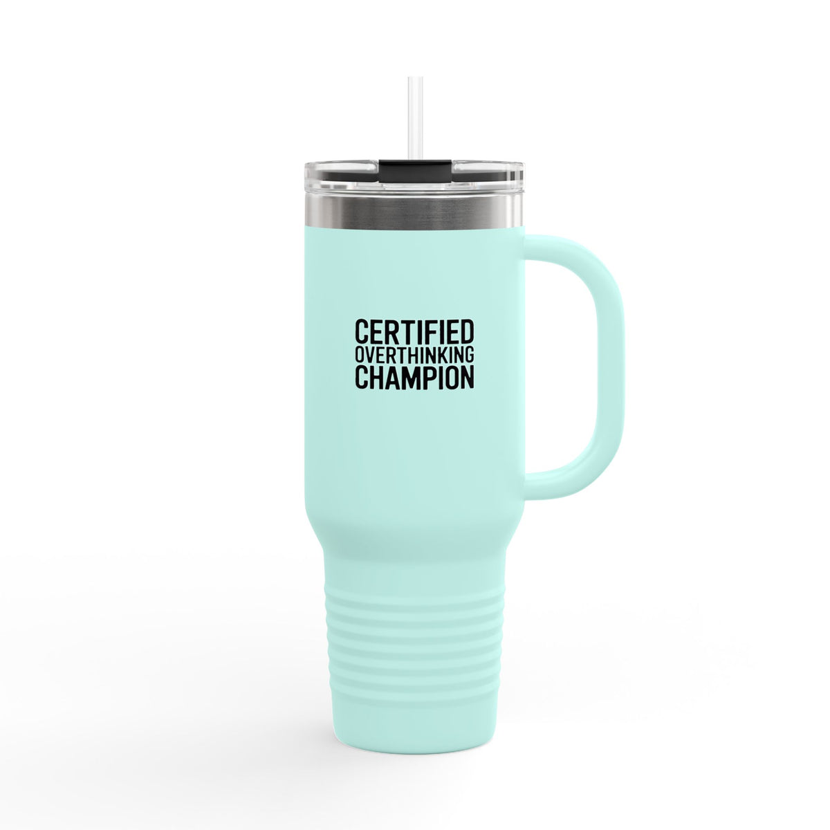 Certified Overthinking Champion Travel Mug, Funny Sarcastic Tumbler with Handle, 40oz Insulated Cup, Gift for Overthinker