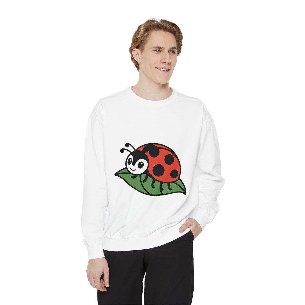 Ladybug Sweatshirt, Cute Embroidered Ladybug On Leaf Crewneck, Garden Lover Gift, Nature Sweatshirt