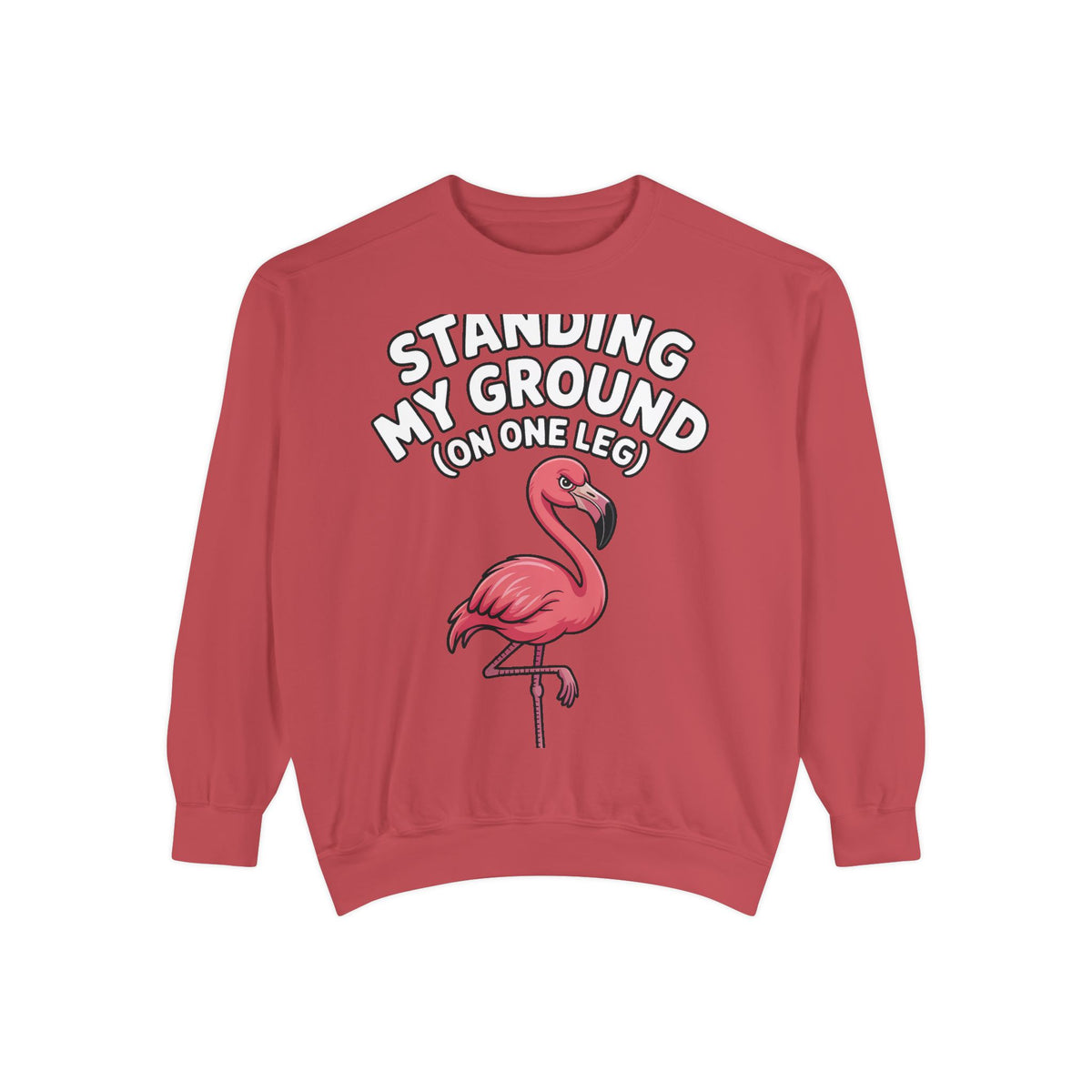 Standing My Ground Flamingo Sweatshirt, Funny One Leg Flamingo Crewneck, Sassy Bird Lover Gift, Embroidered Patch Style Sweatshirt