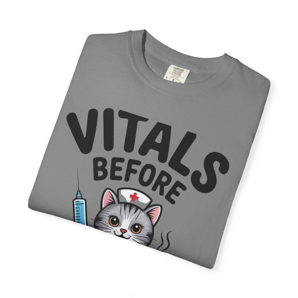 Vitals Before Coffee Nurse Shirt, Funny Nurse Cat T-Shirt, Cute Nurse Gift, Nursing Student Shirt, RN Coffee Lover Tee