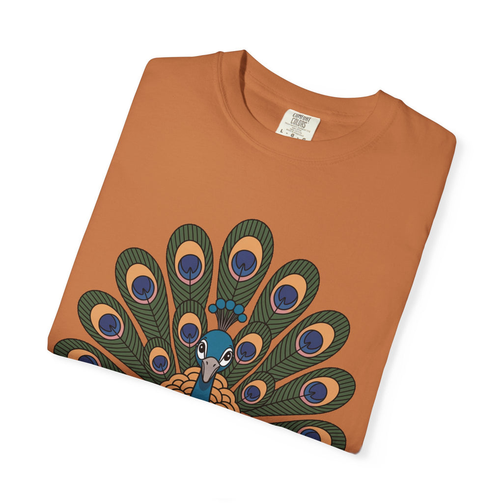 Cute Peacock T-Shirt, Fanned Feathers Bird Lover Gift Tee, Cartoon Peacock Graphic Shirt for Nature Lovers