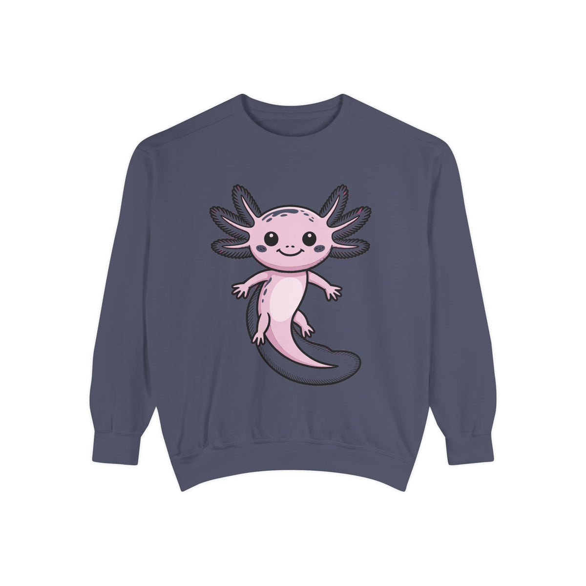 Cute Axolotl Sweatshirt, Smiling Axolotl Embroidered Crewneck, Kawaii Animal Lover Gift, Garment Dyed Pullover