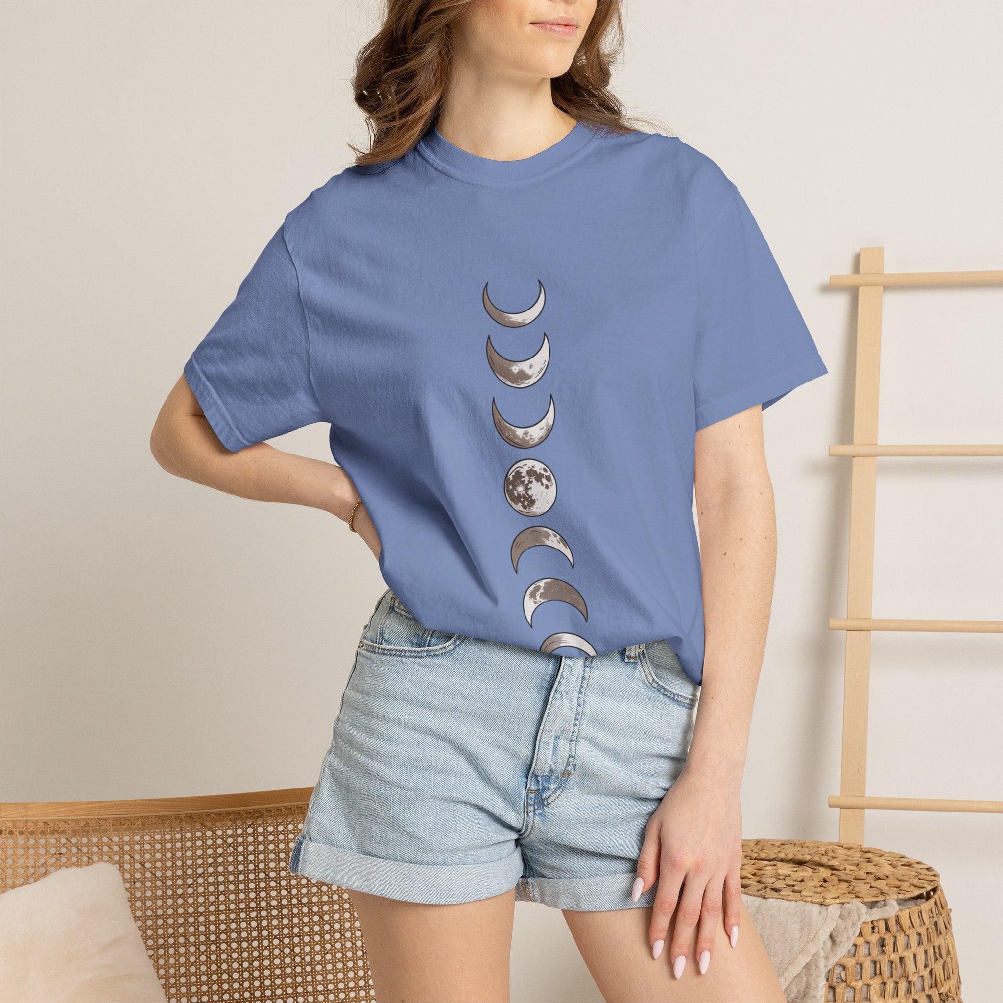Moon Phases Boho Shirt, Minimalist Line Art Moon T-Shirt, Celestial Boho Tee, Hand Drawn Moon Cycle Shirt Gift