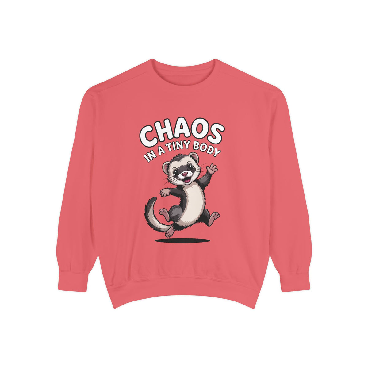 Funny Ferret Sweatshirt, Chaos In A Tiny Body Crewneck, Cute Ferret Lover Gift, Embroidered Style Ferret Sweatshirt For Pet Owners