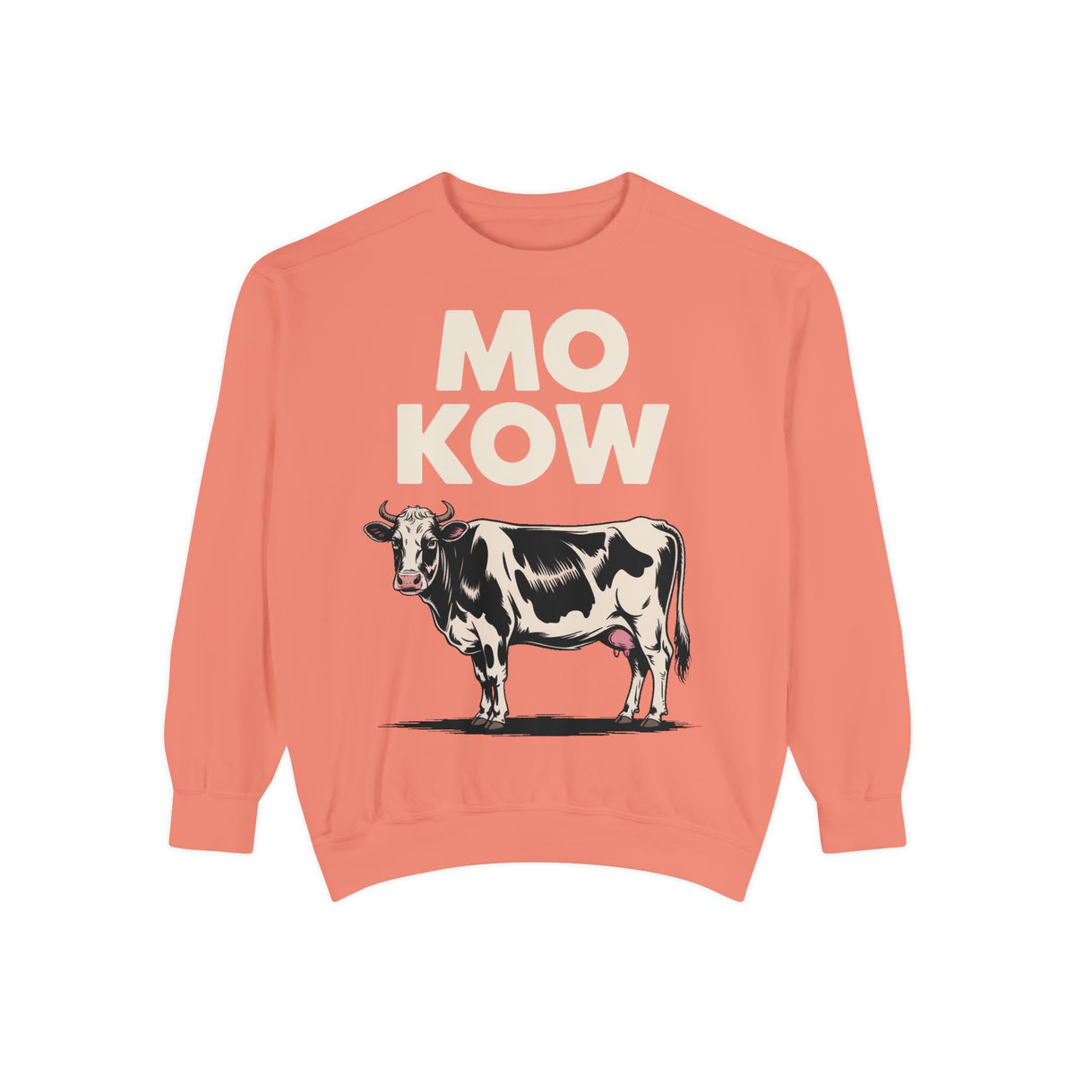 Mo Kow Funny Cow Sweatshirt, Absurd Meme Crewneck, Deadpan Farm Animal Embroidered Sweatshirt, Funny Cow Lover Gift
