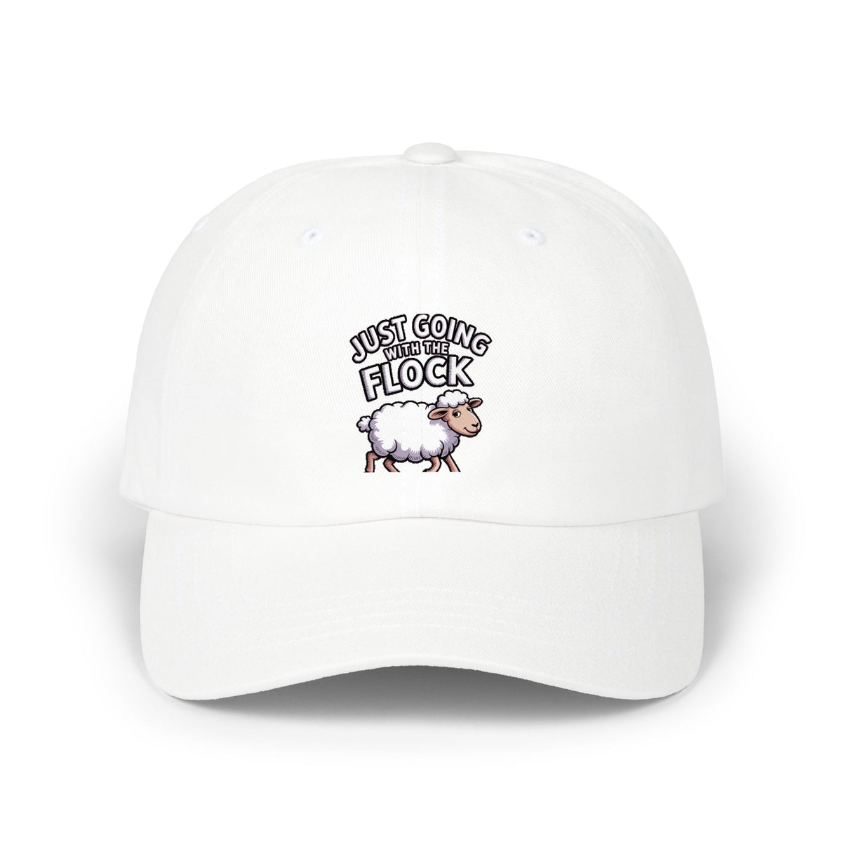 Funny Sheep Dad Hat, Just Going With The Flock Cap, Cute Cartoon Sheep Embroidered Hat, Funny Farm Animal Gift, Unstructured Baseball Cap