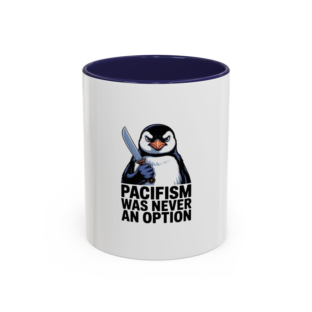Funny Penguin Mug, Pacifism Was Never An Option, Sarcastic Bird Lover Gift, Vintage Poster Style Coffee Mug, Funny Office Cup