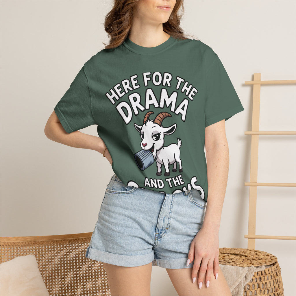 Funny Goat Shirt, Here For The Drama And The Snacks T-Shirt, Cute Goat Lover Gift, Sarcastic Farm Animal Tee