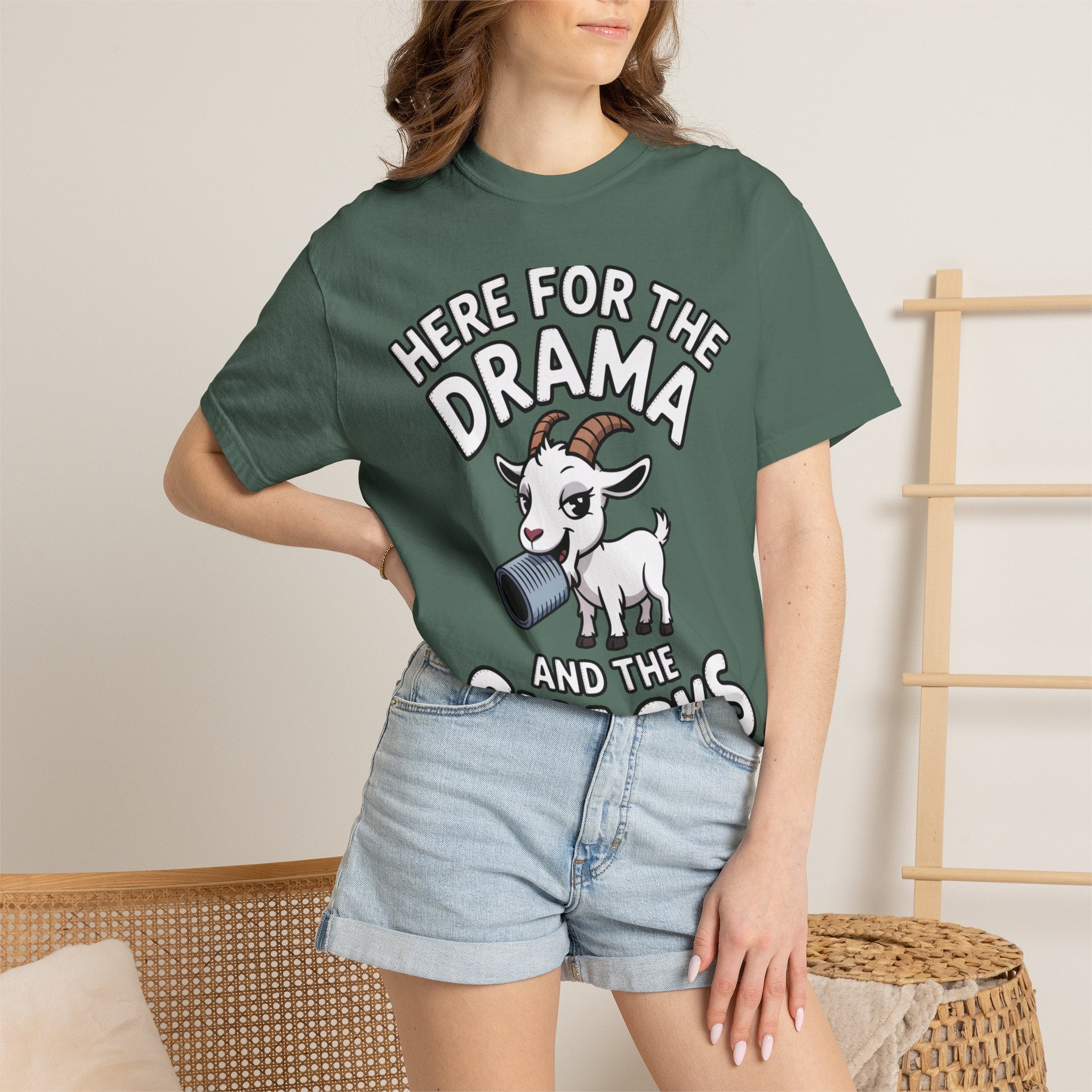 Funny Goat Shirt, Here For The Drama And The Snacks T-Shirt, Cute Goat Lover Gift, Sarcastic Farm Animal Tee