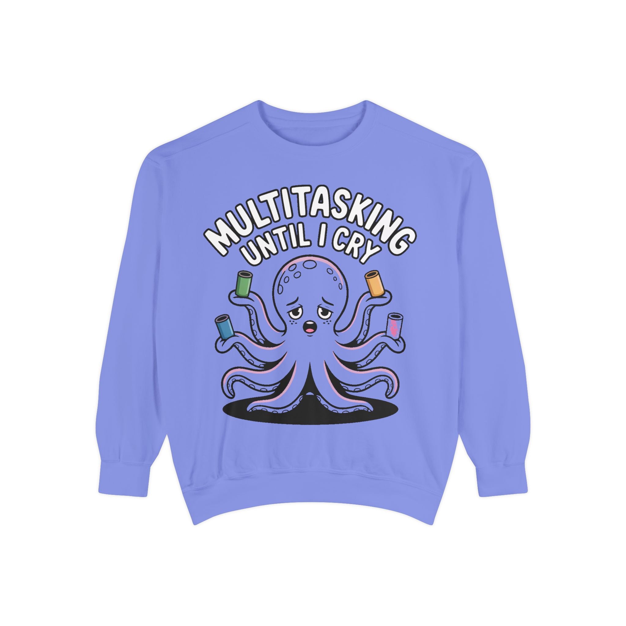 Multitasking Octopus Sweatshirt, Funny Stressed Octopus Crewneck, Embroidery-Patch Style Sweatshirt, Busy Mom Gift, Work Humor Pullover
