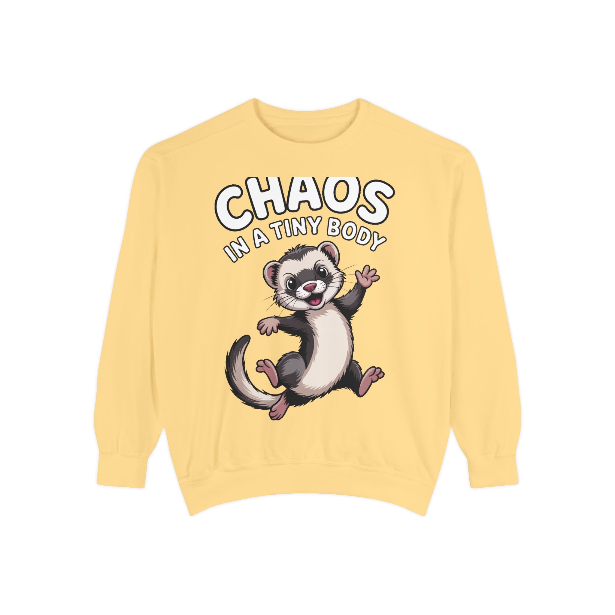 Funny Ferret Sweatshirt, Chaos In A Tiny Body Crewneck, Cute Ferret Lover Gift, Embroidered Style Ferret Sweatshirt For Pet Owners