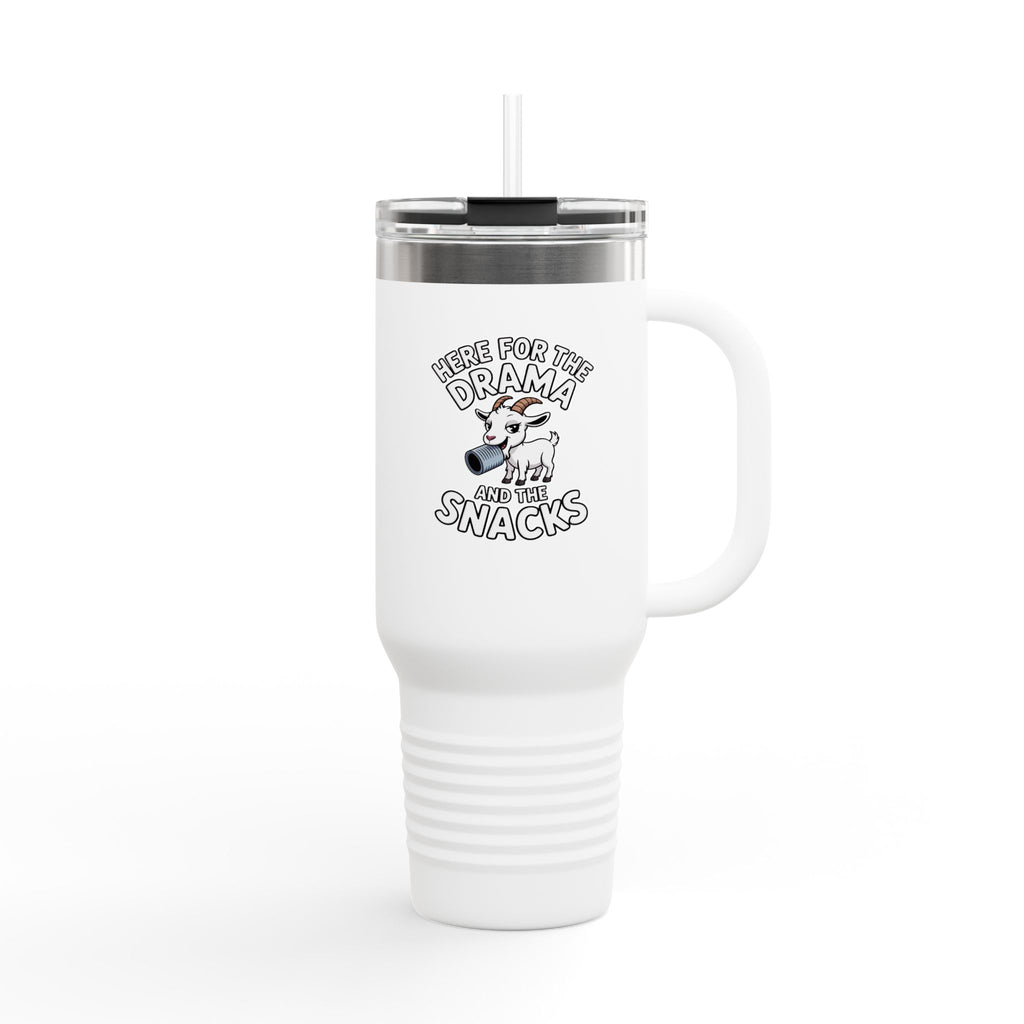 Funny Goat Travel Mug, Here For The Drama And The Snacks Tumbler, Cute Goat 40oz Cup, Sarcastic Goat Lover Gift, Farm Animal Mug