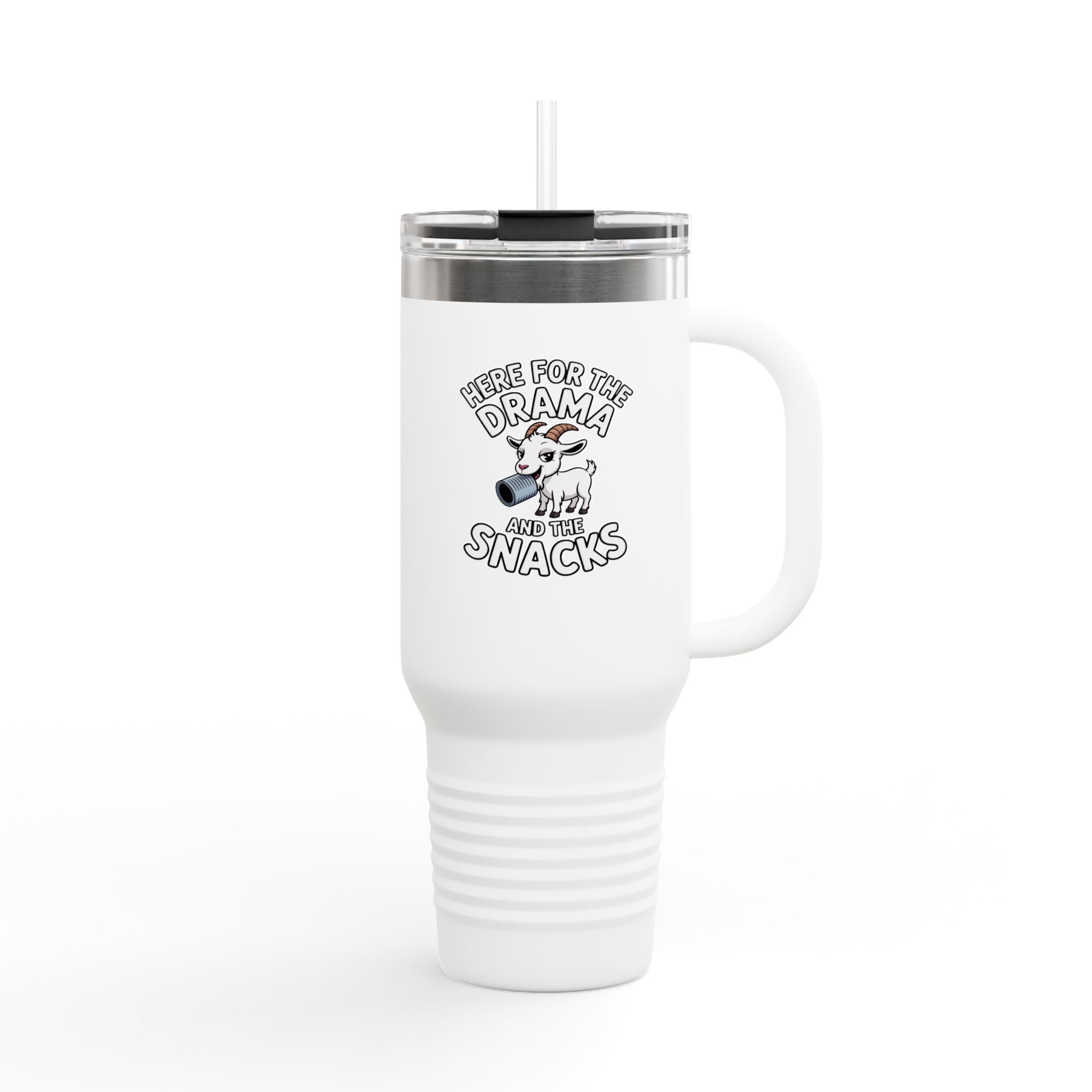 Funny Goat Travel Mug, Here For The Drama And The Snacks Tumbler, Cute Goat 40oz Cup, Sarcastic Goat Lover Gift, Farm Animal Mug