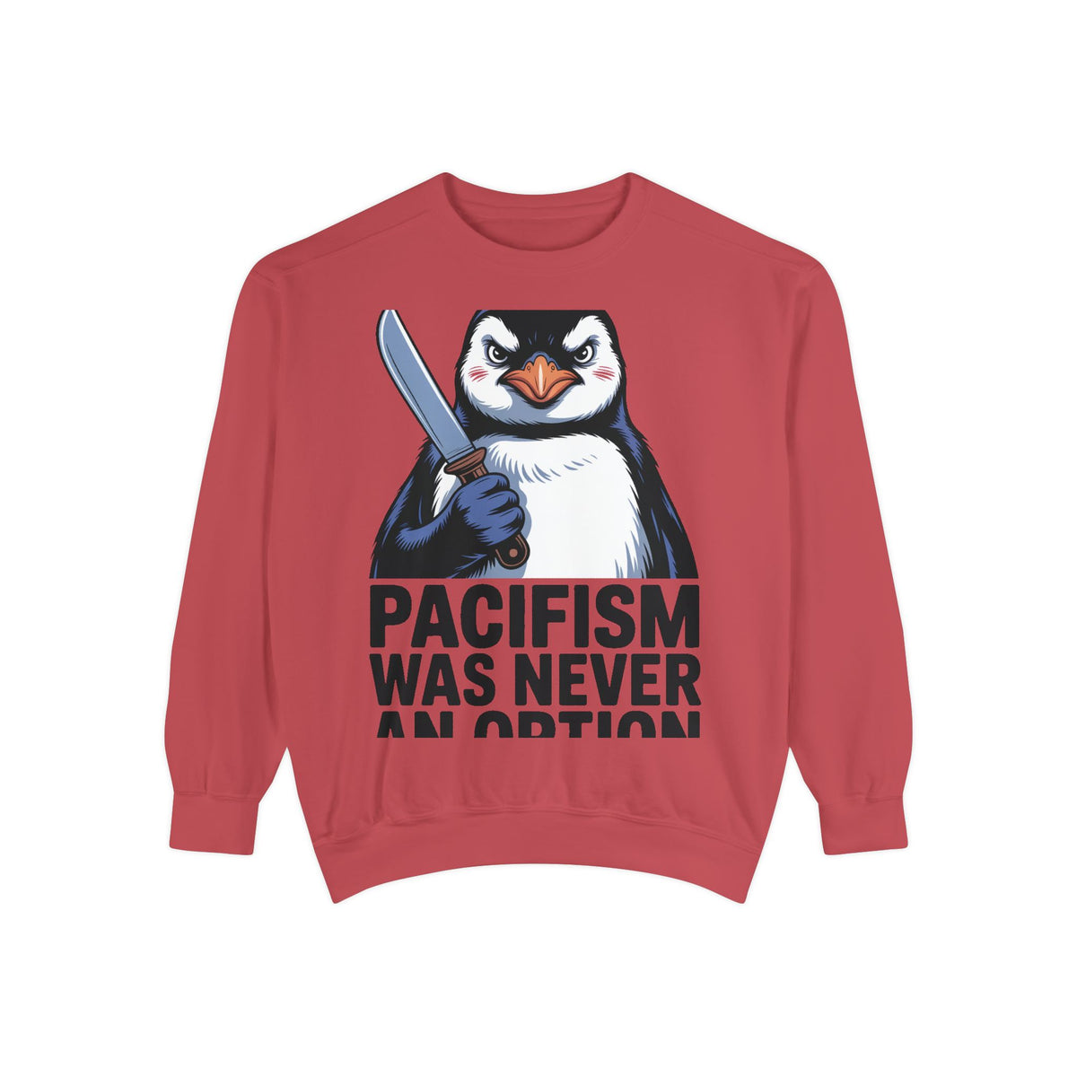 Pacifism Was Never An Option Penguin Sweatshirt, Funny Butter Knife Penguin Crewneck, Vintage Poster Style Graphic Sweatshirt Gift