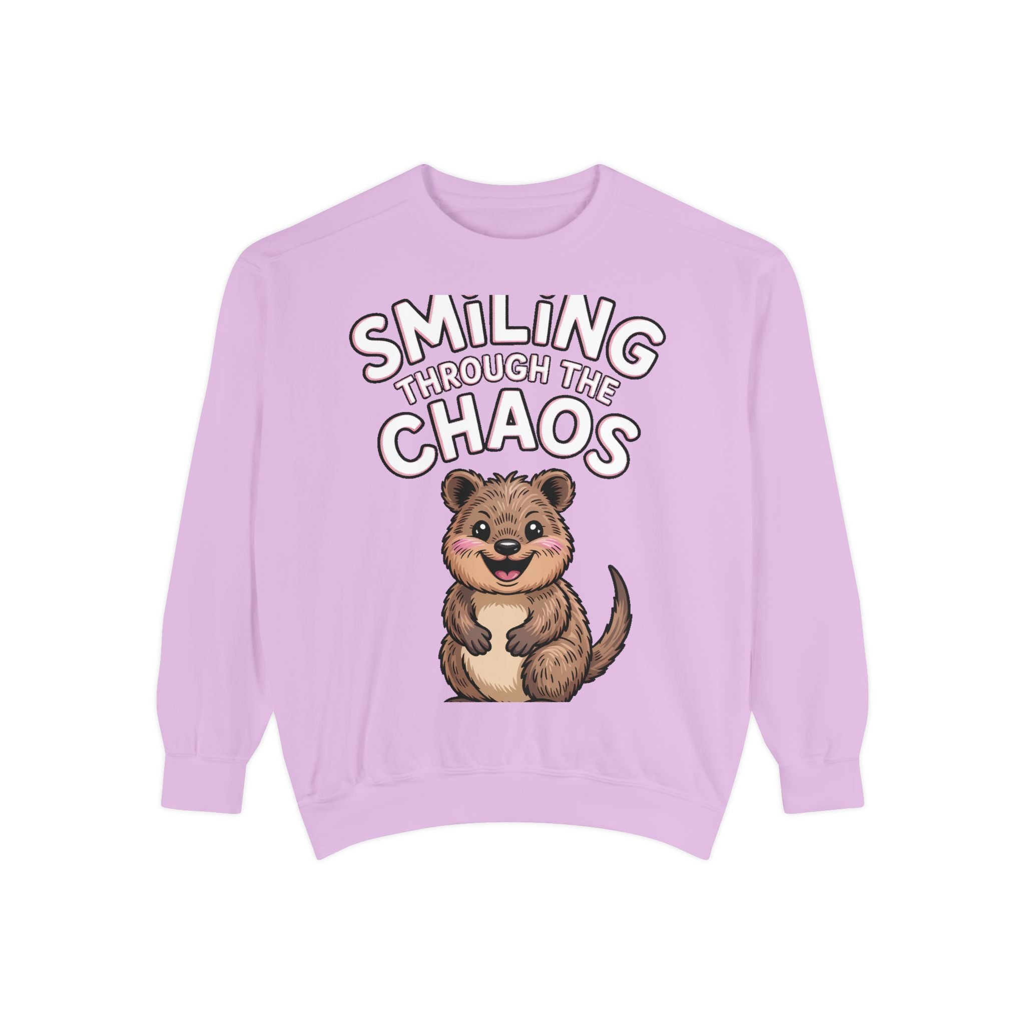 Smiling Through The Chaos Quokka Sweatshirt, Cute Embroidered-Look Crewneck, Funny Quokka Lover Gift, Positive Vibes Pullover