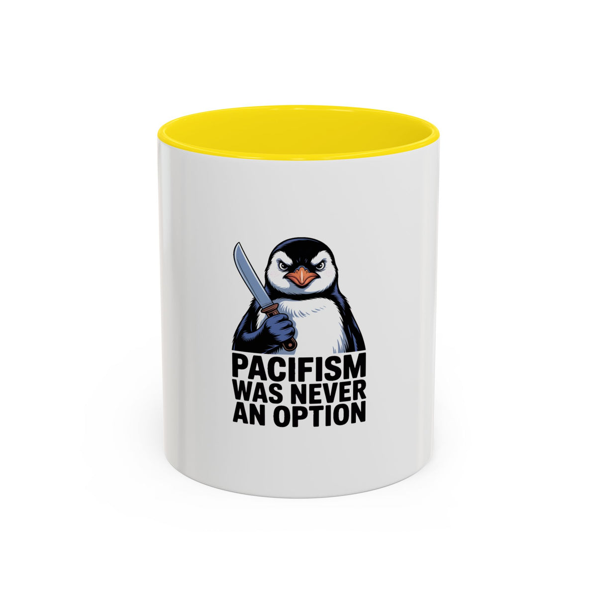 Funny Penguin Mug, Pacifism Was Never An Option, Sarcastic Bird Lover Gift, Vintage Poster Style Coffee Mug, Funny Office Cup