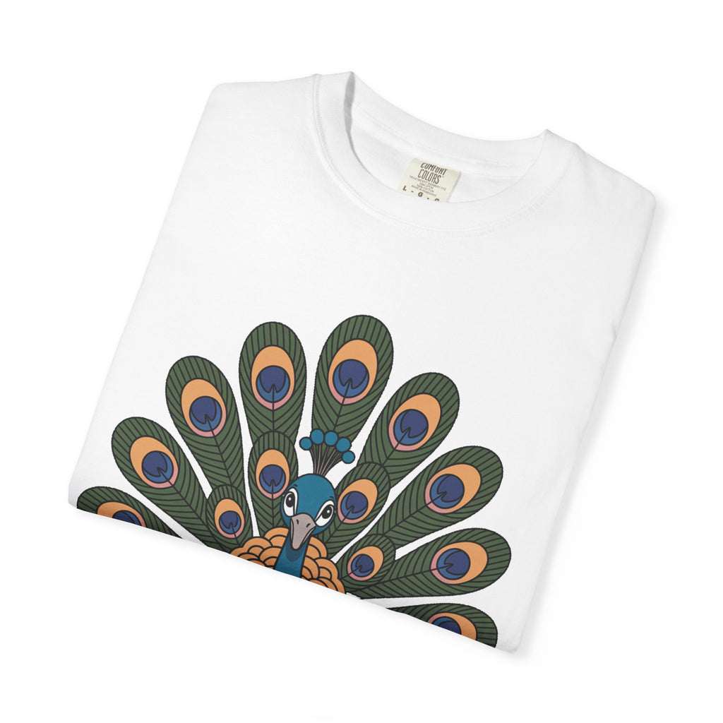 Cute Peacock T-Shirt, Fanned Feathers Bird Lover Gift Tee, Cartoon Peacock Graphic Shirt for Nature Lovers