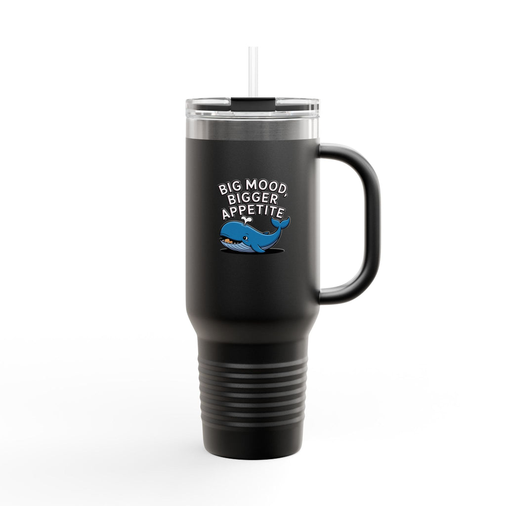 Funny Whale Travel Mug, Big Mood Bigger Appetite Tumbler, Cute Whale 40oz Cup With Handle, Foodie Gift For Snack Lovers