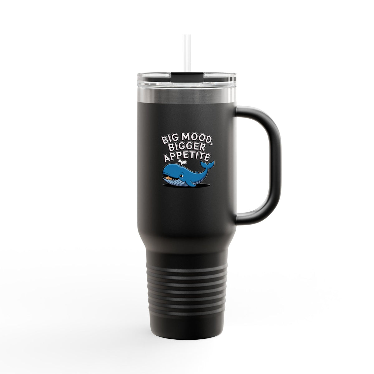 Funny Whale Travel Mug, Big Mood Bigger Appetite Tumbler, Cute Whale 40oz Cup With Handle, Foodie Gift For Snack Lovers