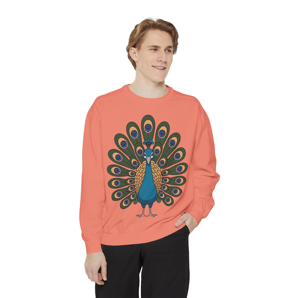 Peacock Sweatshirt, Cute Cartoon Peacock Crewneck, Embroidered Patch Style Feather Sweatshirt, Bird Lover Gift