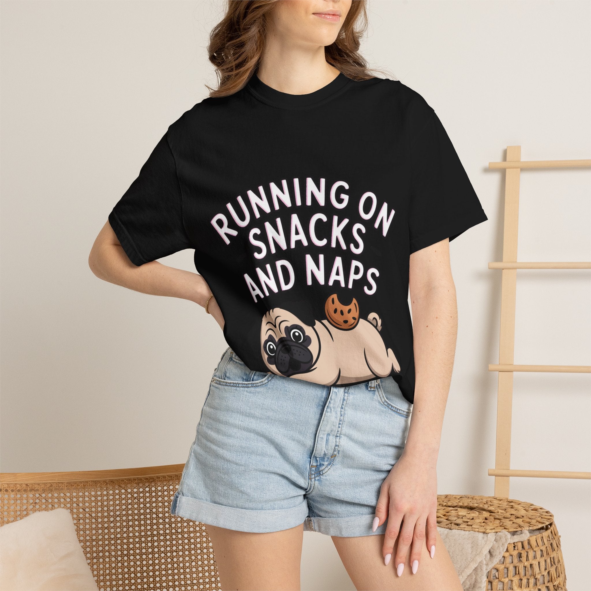 Funny Pug Shirt, Running On Snacks And Naps T-Shirt, Cute Pug Lover Gift, Napping Dog Tee, Lazy Dog Graphic Shirt
