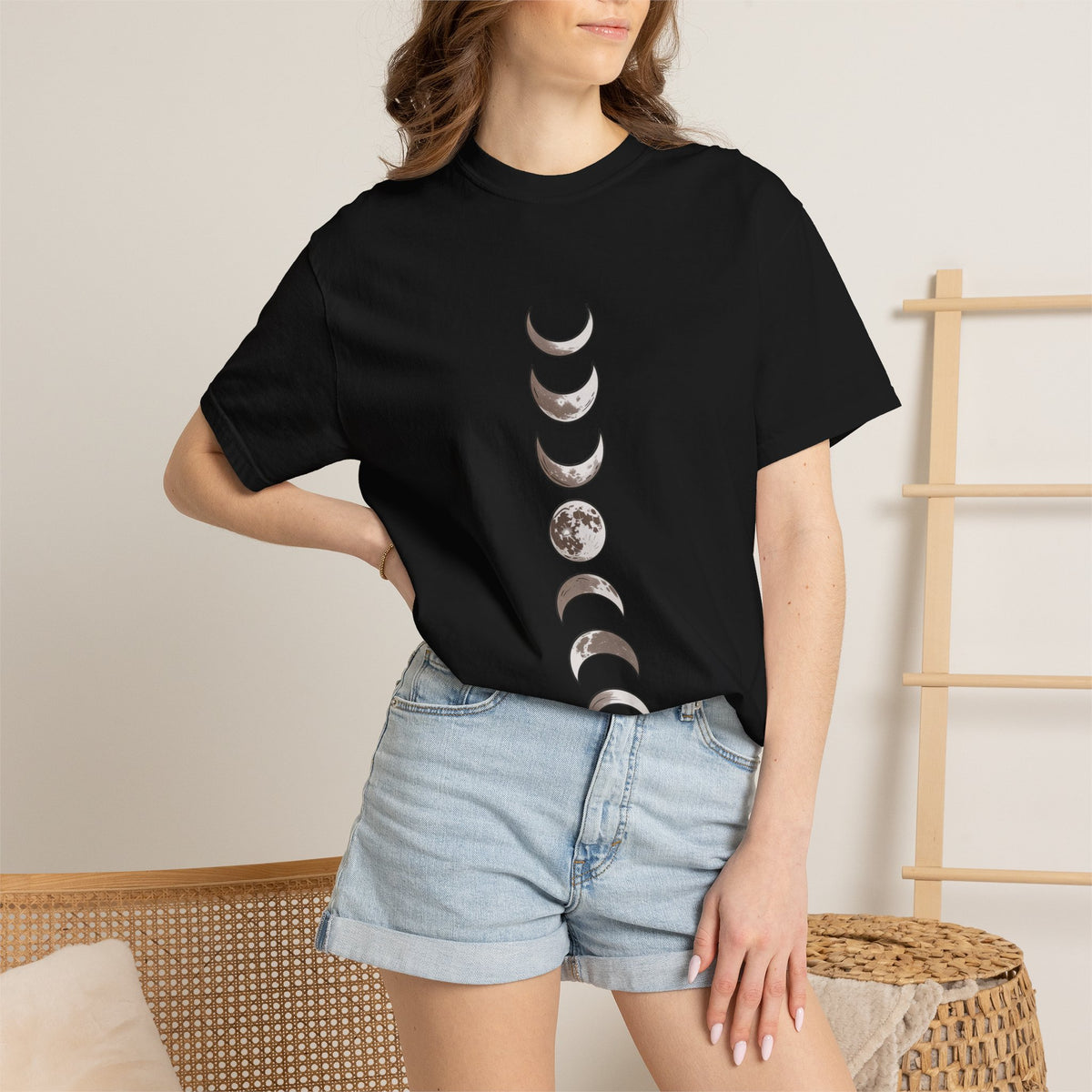 Moon Phases Boho Shirt, Minimalist Line Art Moon T-Shirt, Celestial Boho Tee, Hand Drawn Moon Cycle Shirt Gift