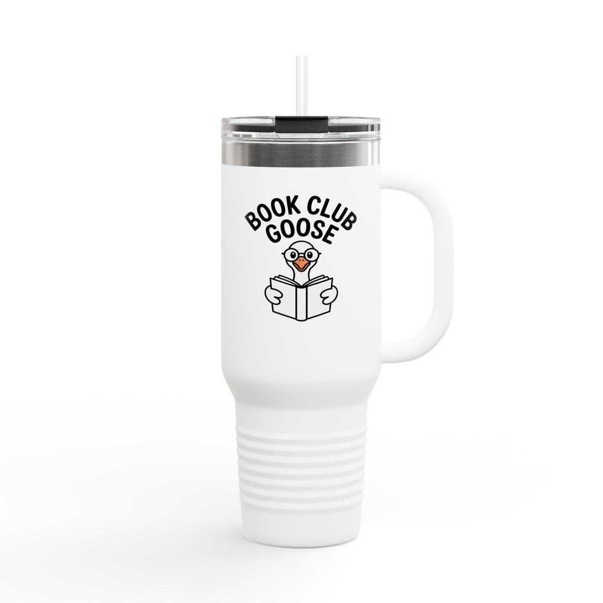 Book Club Goose Travel Mug 40oz, Funny Reading Goose Tumbler, Bookworm Gift, Cute Goose With Glasses Insulated Cup With Straw