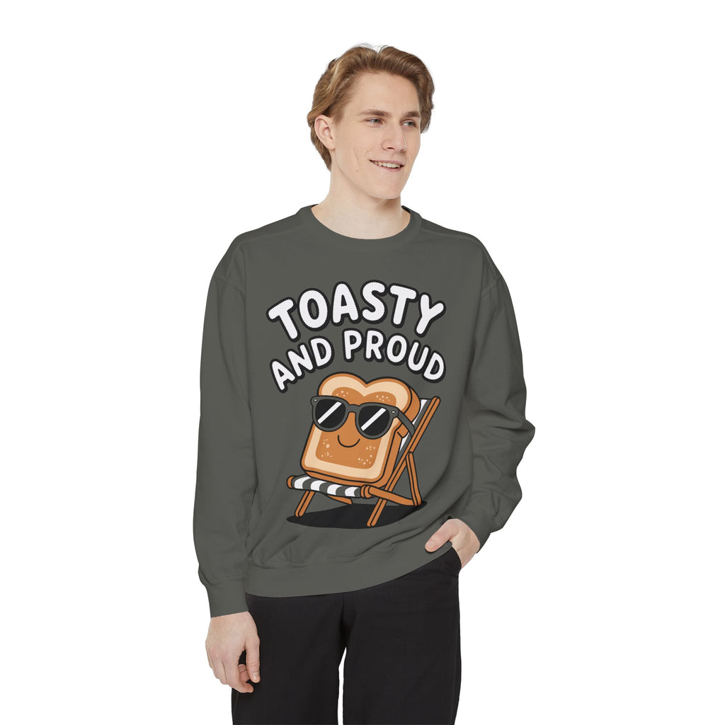Toasty And Proud Sweatshirt, Funny Toast Bread Crewneck, Cute Beach Chair Toast Embroidered Sweatshirt, Funny Food Lover Gift