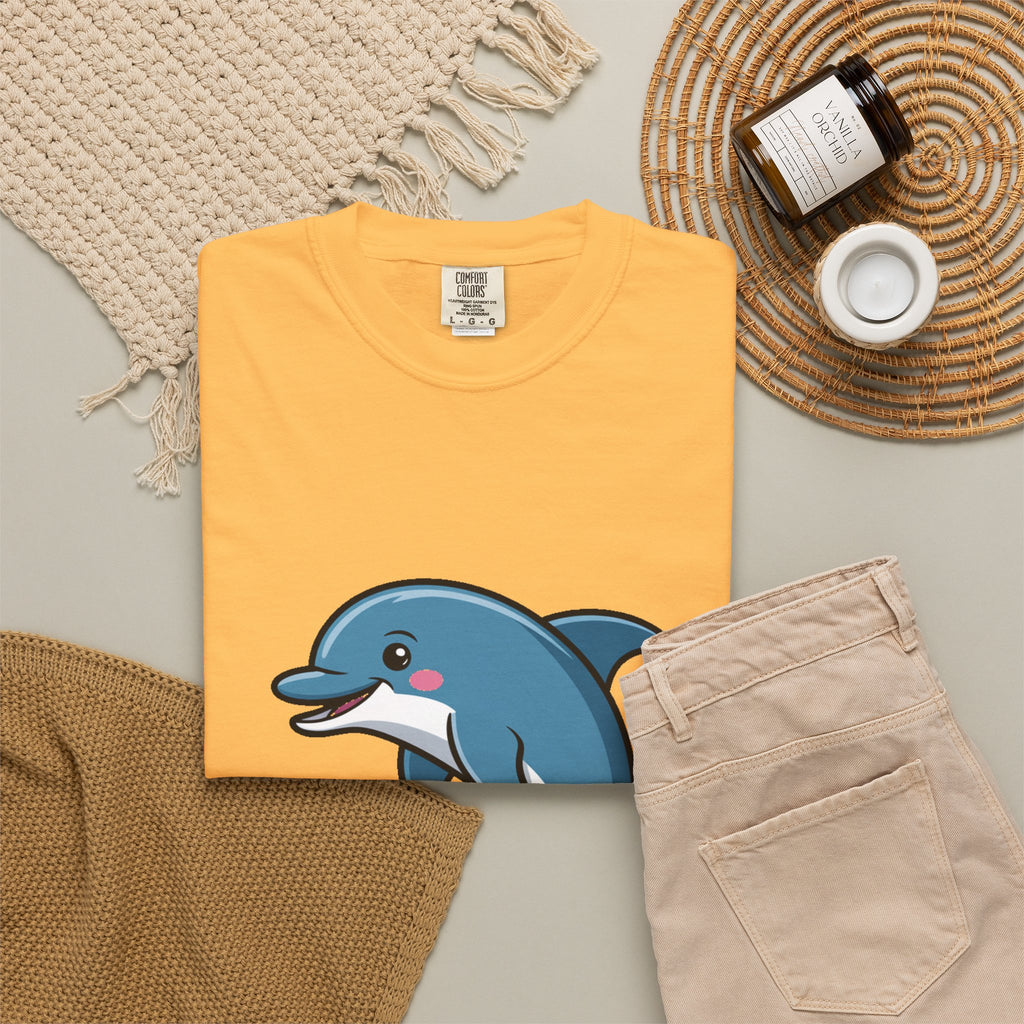 Cute Dolphin T-Shirt, Jumping Wave Dolphin Shirt, Ocean Lover Gift, Garment Dyed Unisex Tee, Beach Vacation Shirt